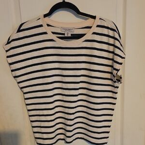 Martha collection Women's Cap Sleeve Striped Tee - Black and Cream Large
